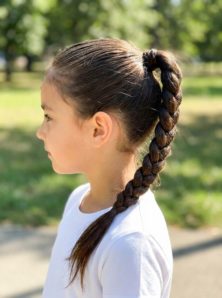 Geflochtener Pferdeschwanz als Flechtfrisuren für Kinder Inspiration 2026